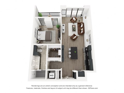 Floor plan for 1 bed, 1 bath, 850 sqft